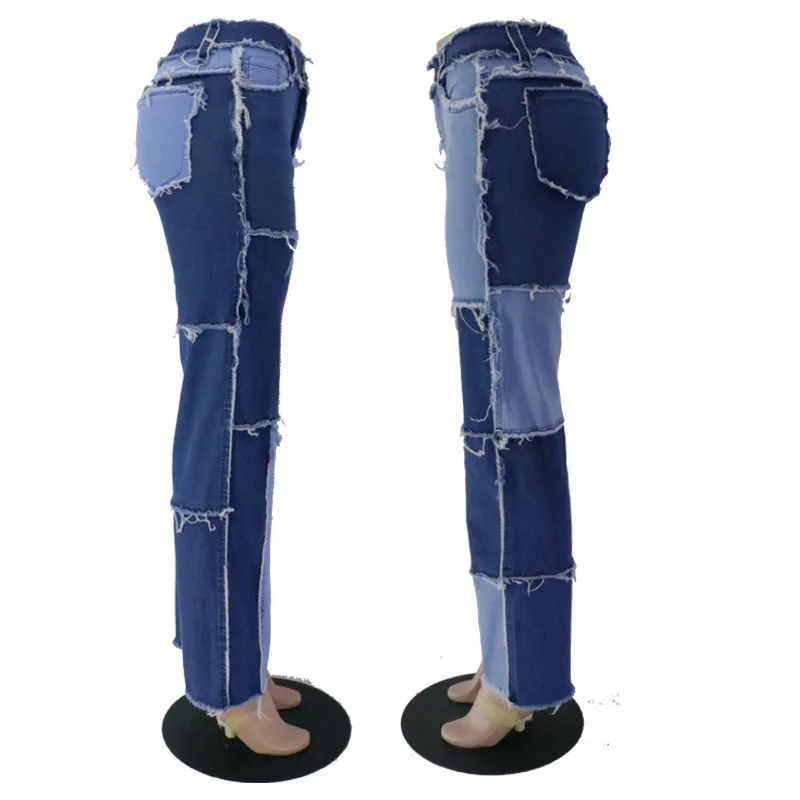 

2020 Women High Waist street wear hip hop Straight trousers, patchwork design button fly casual Fashion female Pants