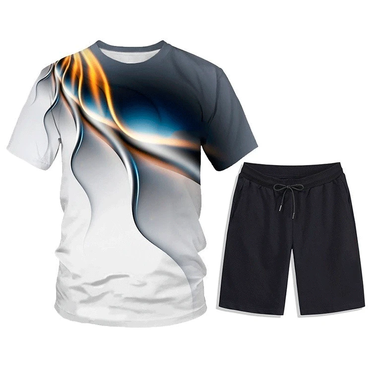 

Men's Sports Suit 3D Printed T-shirt Geometric Print Pullover Water Drop Short-sleeved Men's T-shirt T-shirt Shorts 2-piece Suit