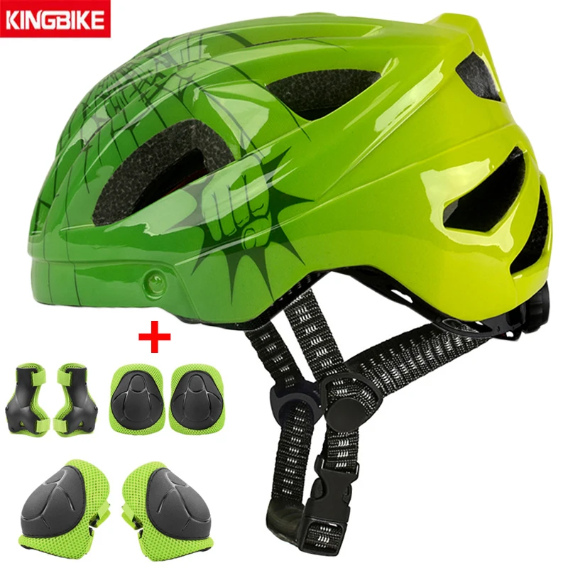 

BATFOX Cycling Youth Kids Child helmet 7pcs/Set Kids Roller Skating Bicycle Helmets Protective Guard Gear Set Green Boy Girls