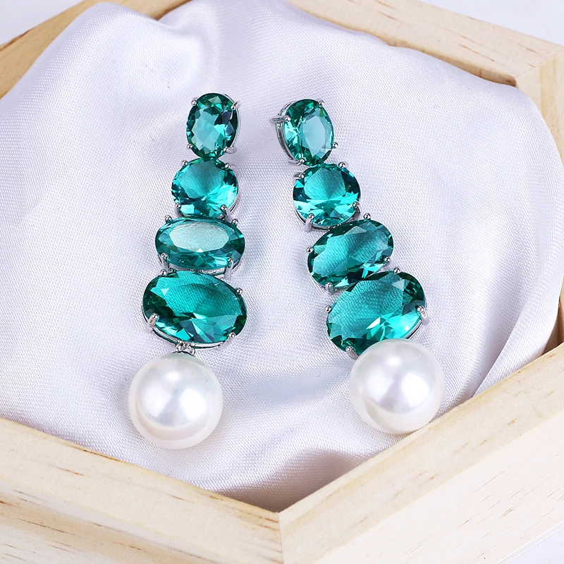 Женские Висячие серьги с подвеской большие стеклянные бусины из жемчуга и