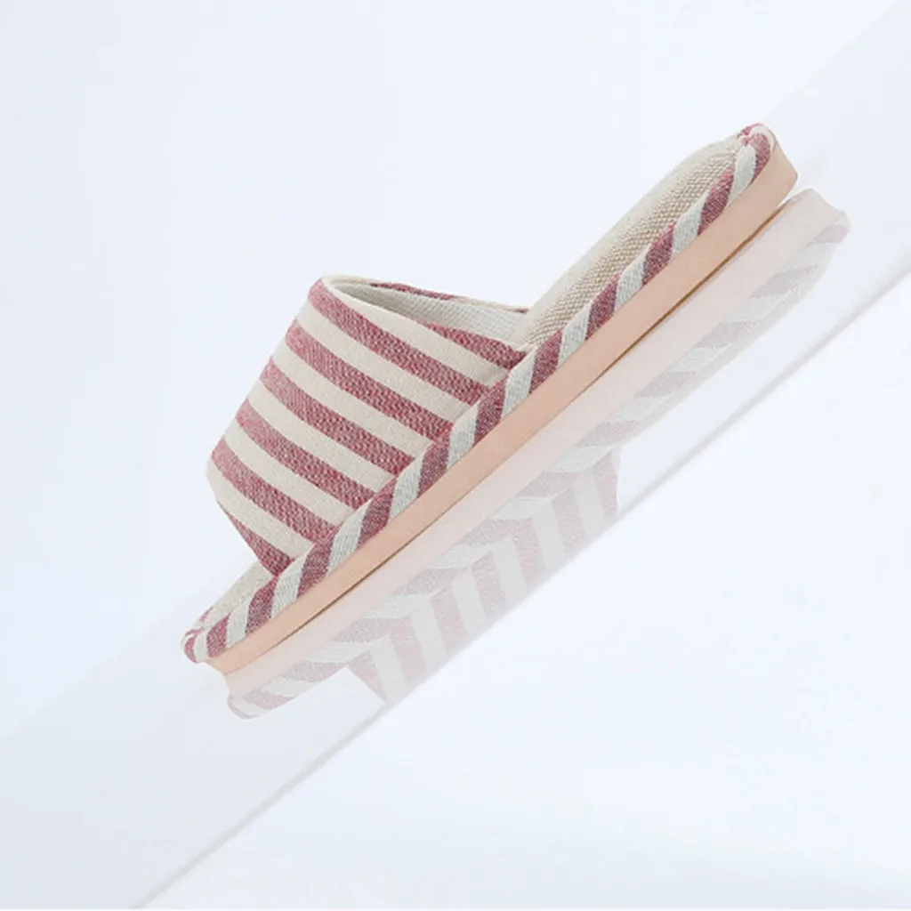 Женские домашние Нескользящие хлопковые тапочки в полоску женские и мужские