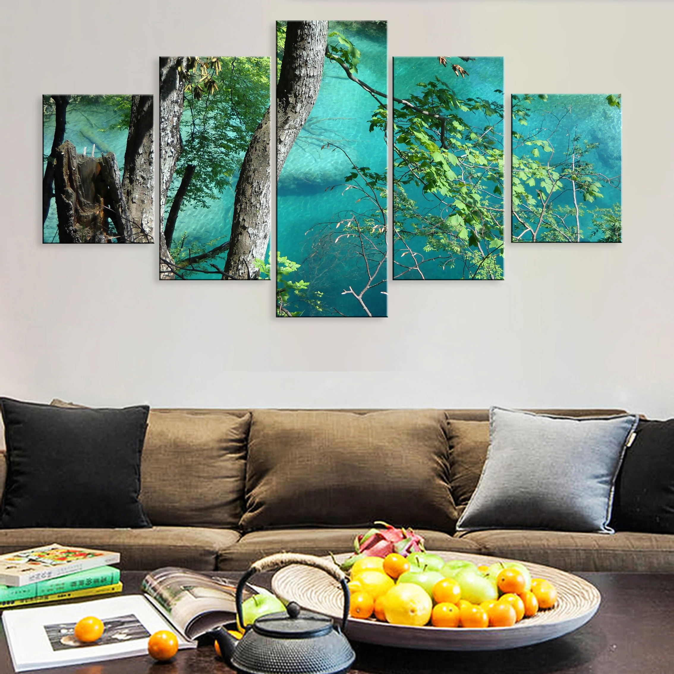 

Hd 5 Pieces Artwork Poster Canvas Home Room Landscape Beautiful Scenery Lake Forest Plitvice Lakes National Park