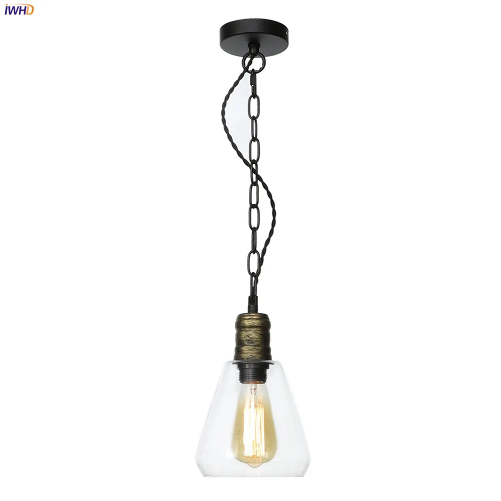 

IWHD American Country Glass Pendant Lights Dinning Living Room Light Vintage Industrial Lamp Pendant Lighting Fixtures Hanglamp