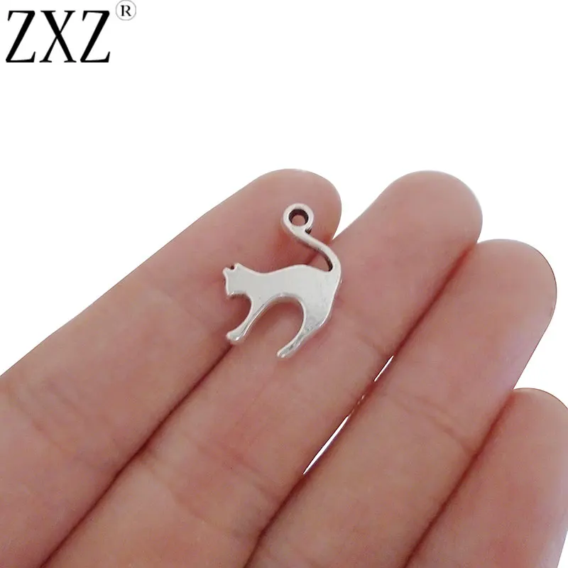 ZXZ 30 шт. античные серебряные подвески с кошкой, бусины, двухсторонние для браслетов, сережек, ожерелий, ювелирных изделий 14x19 мм