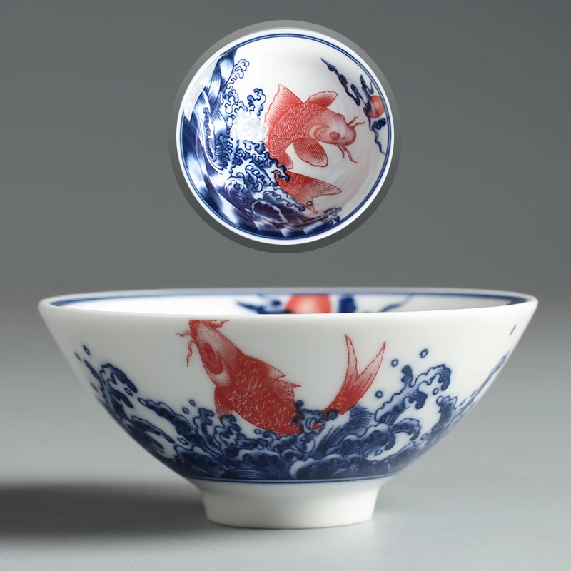 Fish (two-color) Продукт, фарфоровый чай Qinghua, Zhan, анти-масштабирование, Ретро стиль, кунг-фу, чайная чашка, керамическая чашка, многоцветная, мастер, чайная чашка, персональная, одиночная чашка - Цвет: Fish (two-color)
