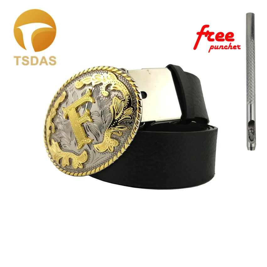 

Western Flower With Letter "E" Metal Belt Buckle With Silver And Golden Finish for 4cm Width Snap on Belt