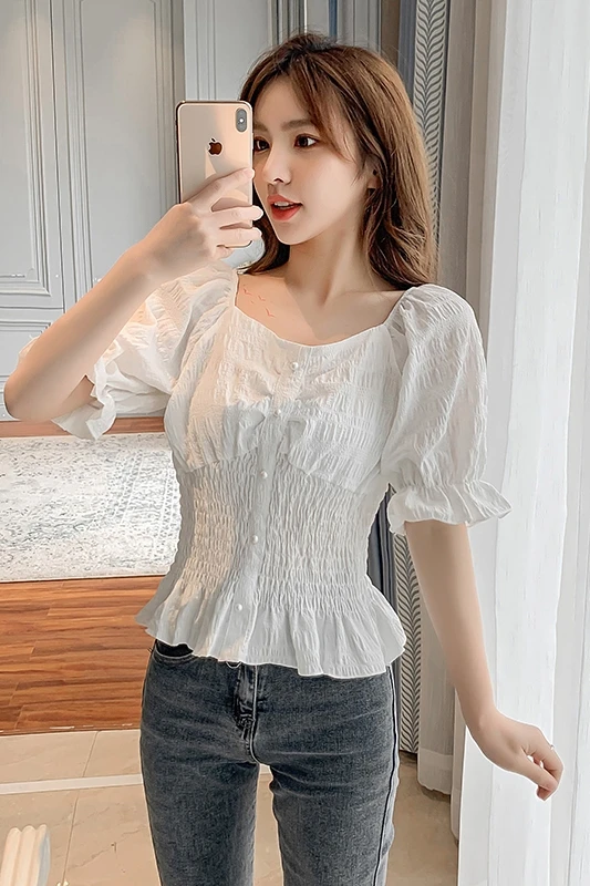 COIGARSAM шифоновая блузка женская с расклешенными рукавами плиссированные