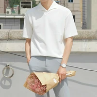 solid lapel t shirt mens korean short sleeve loose tees boy simple slim summer top men 2020