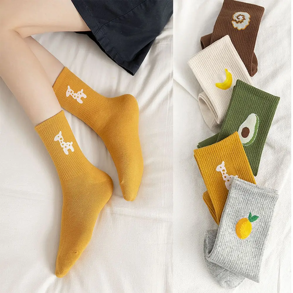 

1 пара милых мультяшных повседневных конфетных цветов носки средней длины женские носки хлопковые носки в стиле Харадзюку С Фруктами