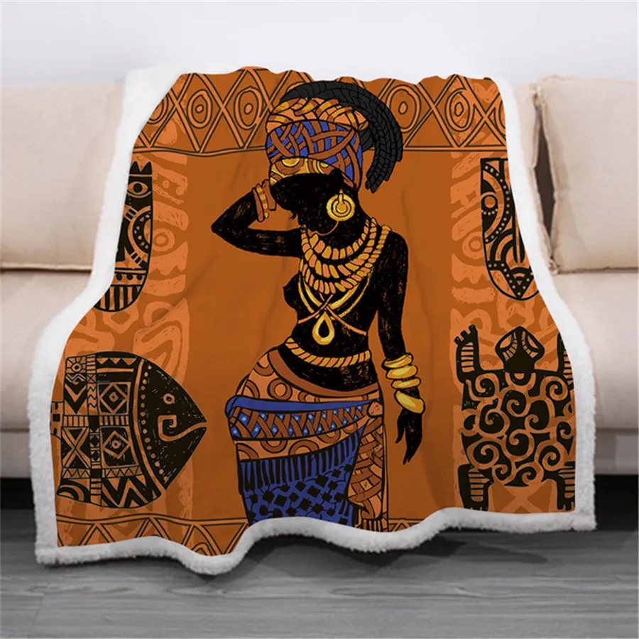 

African Woman 3D Printed Fleece Blanket for Beds Thick Quilt Fashion Bed Cover Sherpa Throw Blankets for Adults Children