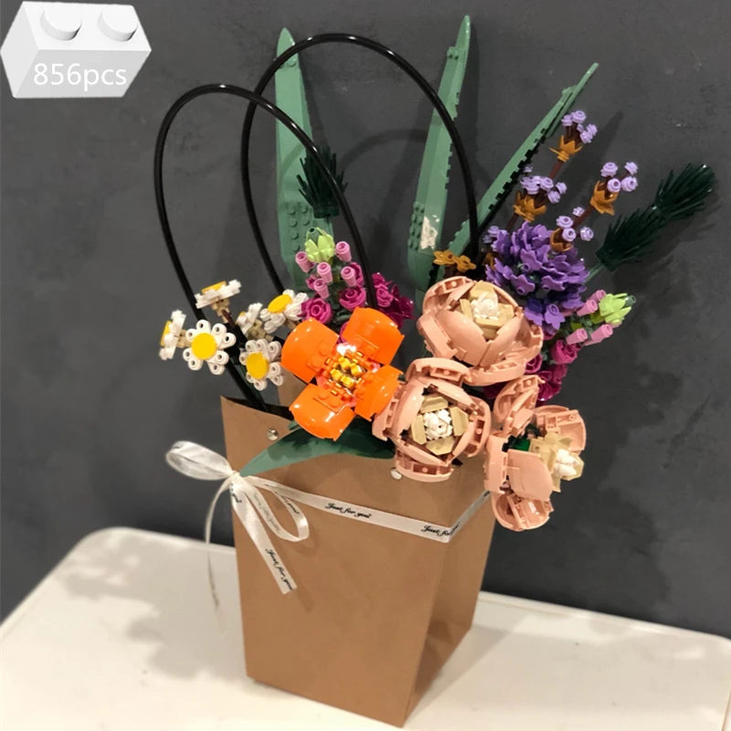 

2021 NEW Creator Ideas Beautiful Colorful Flower Bouquet Romantic Rose Building Blocks Classic Model Kit Bricks Toys For Kids
