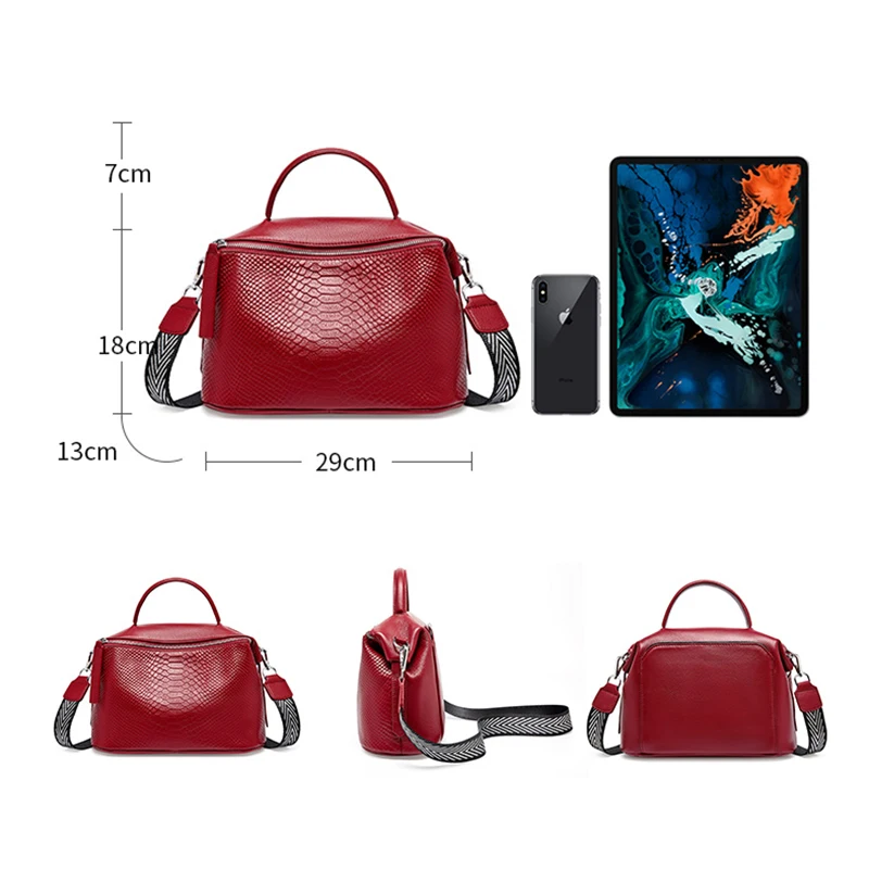 

Autumn and Winter New Leather Women Handbags Crocodile Pattern Soft Boston Shoulder Bag Solid Color Zip Cross Body Bags for Lady