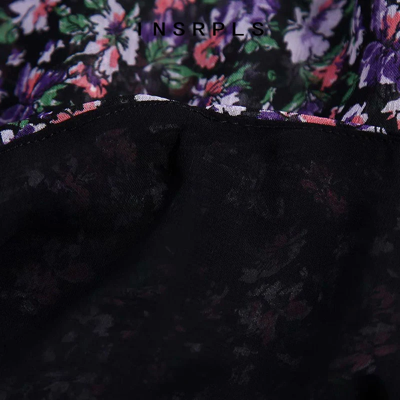 

INSRPLS Women Fashion Floral Print Ruffled Cropped Chiffon Blouses Vintage Long Sleeve Elastic Hem Female Shirts Chic Tops