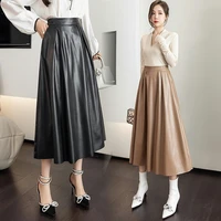 cheap wholesale 2021 spring summer autumn new fashion casual sexy women skirt woman female ol long leather skirt py550