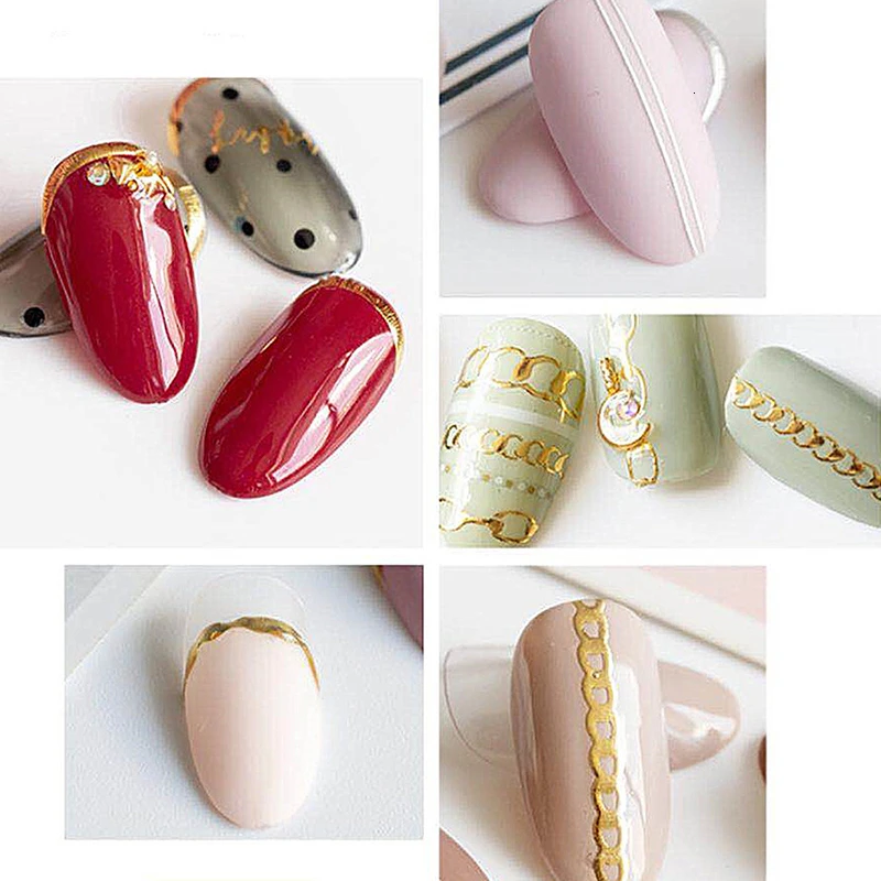 Золотая 3D наклейка для ногтей 1 лист изогнутая полоса узкие линии s клейкая