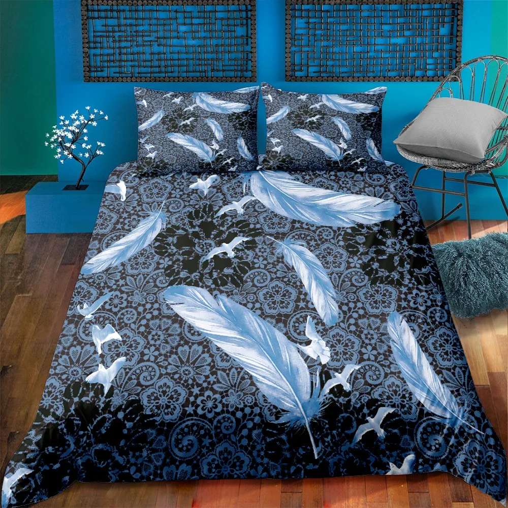 

Peacock Feather Fashion Vintage Bedding Set 3D Wind Chimes Duvet Cover Quilt Cover Microfiber Bedclothes For Adult Home Textiles