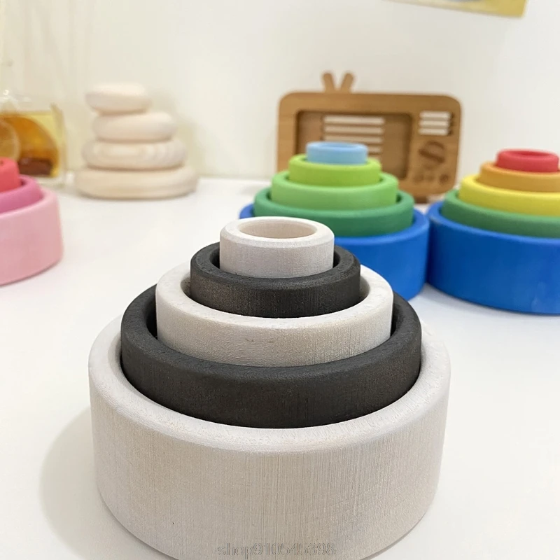 

5 Pcs/Set Children Stacking Game Learning Building Blocks Baby Wooden Stacker Toys Kids Creative Education Gifts N25 20 Dropship