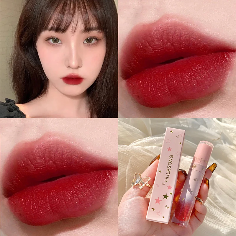 

Oulesong Lip Glaze Velvet Matte Moisturizing Non-stick Cup Long-lasting Waterproof Non-stick Cup Lipstick Rich Colors Lip Makeup
