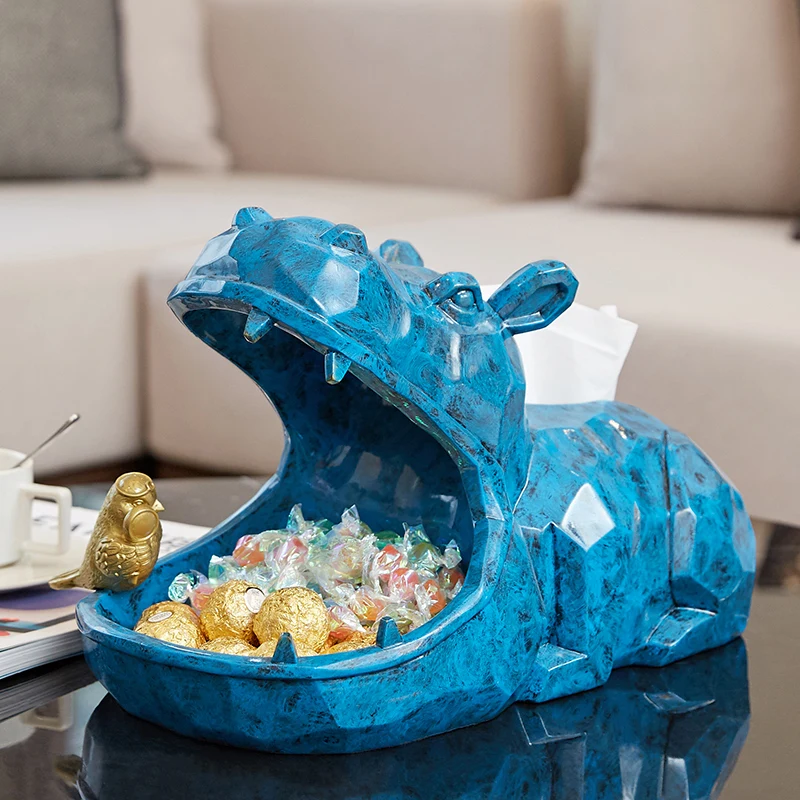 Hippopotamus ящик для хранения, украшения, Геометрическая скульптура животного, коробка для салфеток из полимера, домашний вход, журнальный столик, украшения R2464