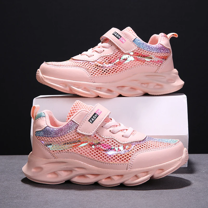 

Summer Kids Tenis Sneakers Pink Running Shoes for Girls Breathable Hook&Loop Boys Child Sneaker Lightweight Designer Sport Shoes