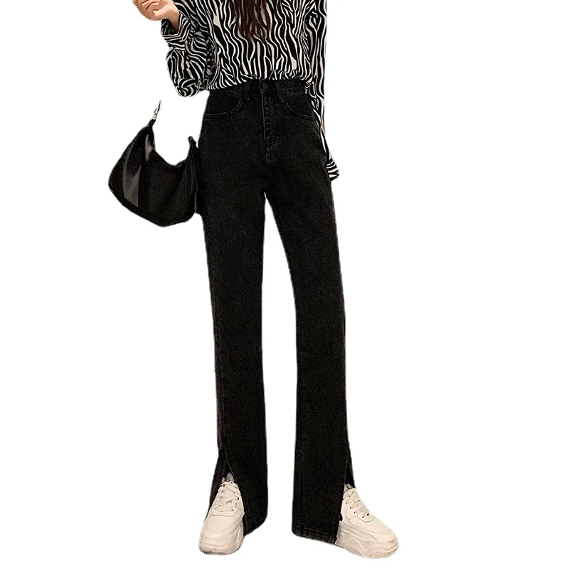 

ZHISILAO New High Waist Straight Jeans Women Plus Size Vintage Boyfriend Mom Split Denim Pants Wide Leg Jeans Streetwear 2021