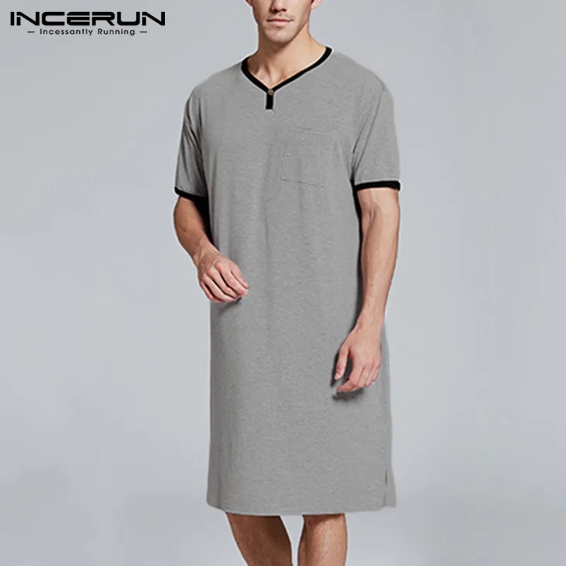 INCERUN мужские топы для сна короткий рукав 2020 длинная рубашка летняя свободная