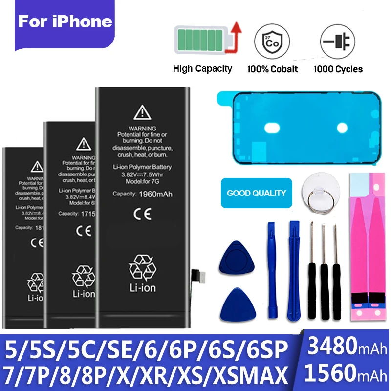 2022 Super Capacity Phone Battery Brand New For Apple 5 S SE 6 S 7 8 Plus 10 X Xr Xs Max Replacement Batteries For iPhone 6S