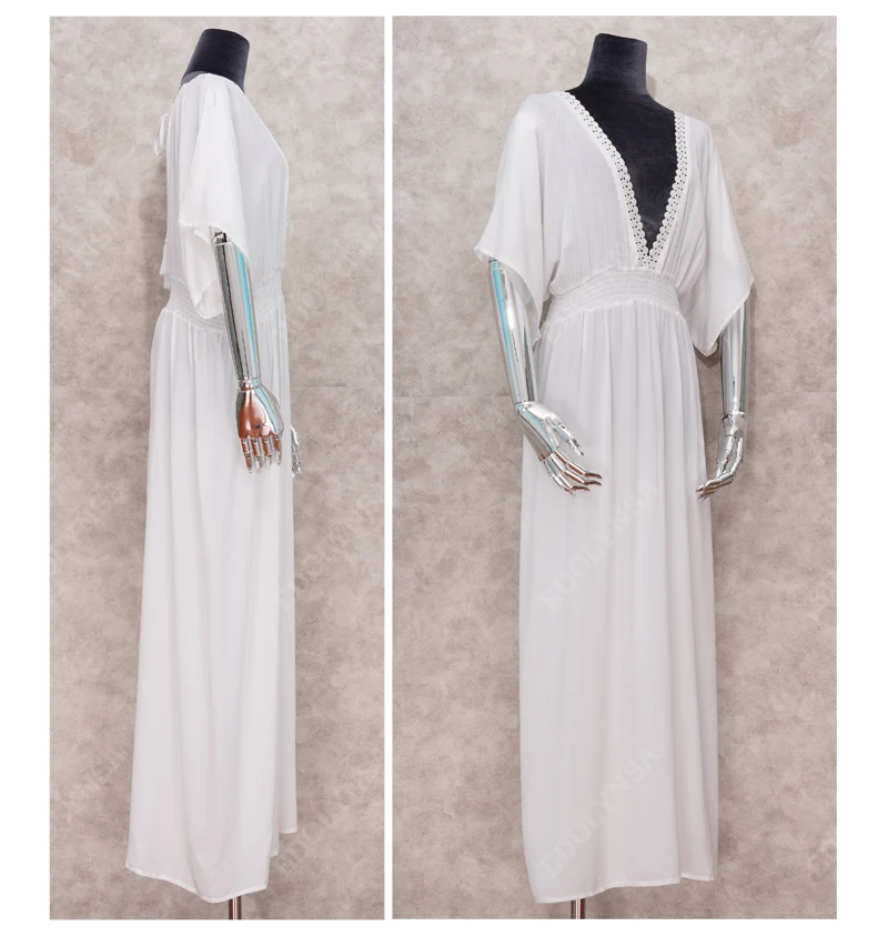 Женская пляжная одежда большого размера длинное пляжное платье-кафтан белая