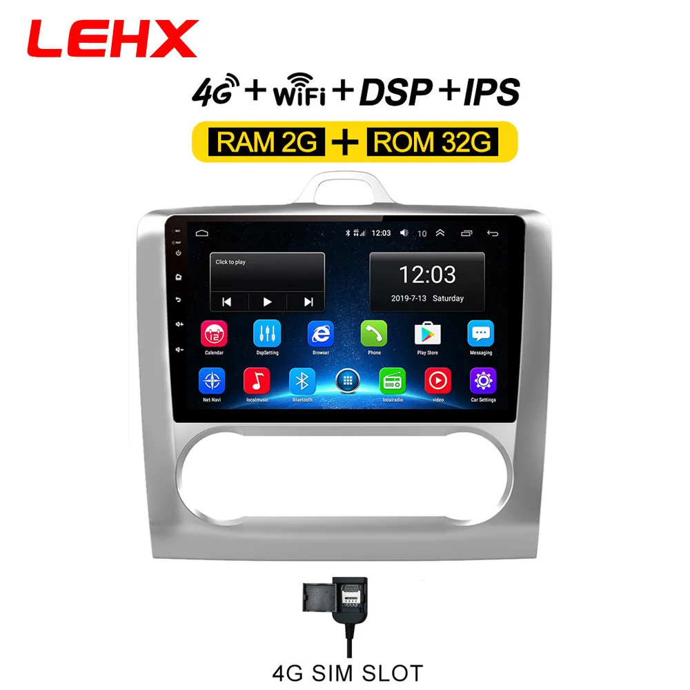FOCUS AT32-4G LEHX 2 DIN 9 дюймов Android 8,1 автомобильный мультимедийный плеер с сенсорным экраном четырехъядерный автомобильный радиоприемник для 2004 2005 2006-2011 Ford Focus Exi AT - Цвет: FOCUS AT32-4G