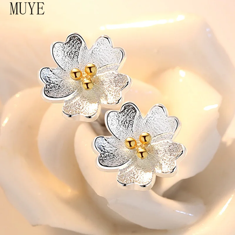 

MUYE 925 стерлингового серебра серьги-гвоздики в виде вишневого цвета с цветочным принтом на молнии; Женские дизайнерские костюм для активных ...