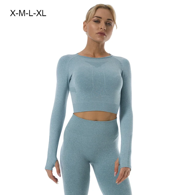 

Комплект женский бесшовный для йоги, S/M/L/XL, Топ с длинным рукавом, 6 цветов, 2021