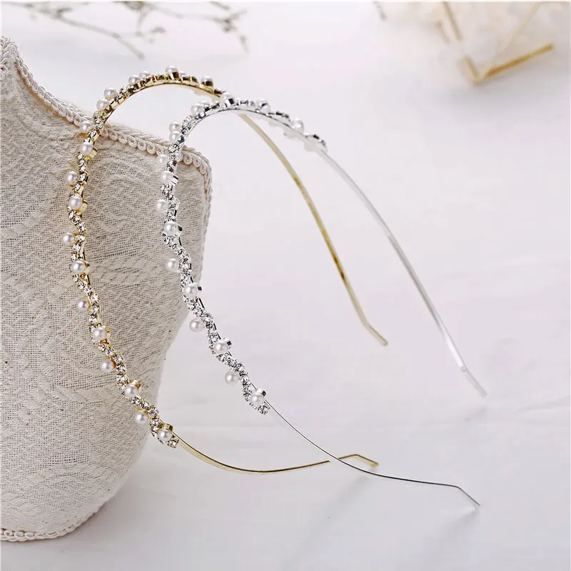 Hot Sale Crystal Rhinestone Pearls Wave Headband Women Bridal Wedding Hair Accessories Stretch Hairbands Hoop Girl Headwear |