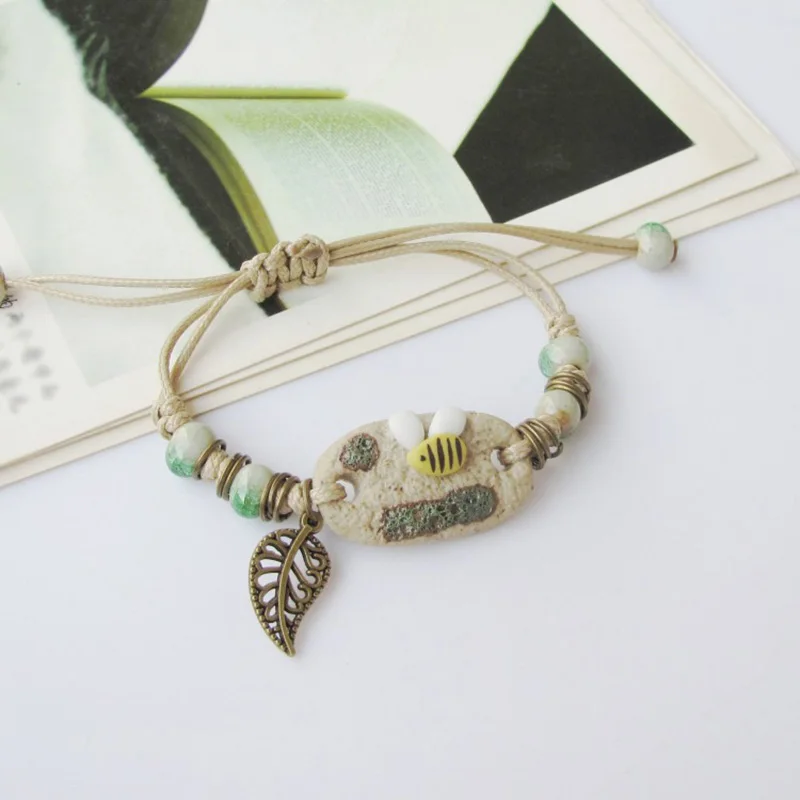 Керамический браслет с изображением маленькой пчелы/цветка для девочек