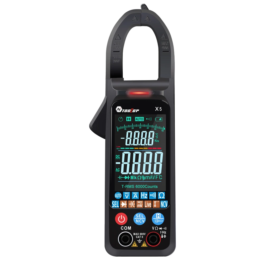 

TOOLTOP X5 Multifunction Clamp Meter LCD Display ℃/℉ Switch NCV Measuring Direct Current AC Current Voltage Resistance Capacitor