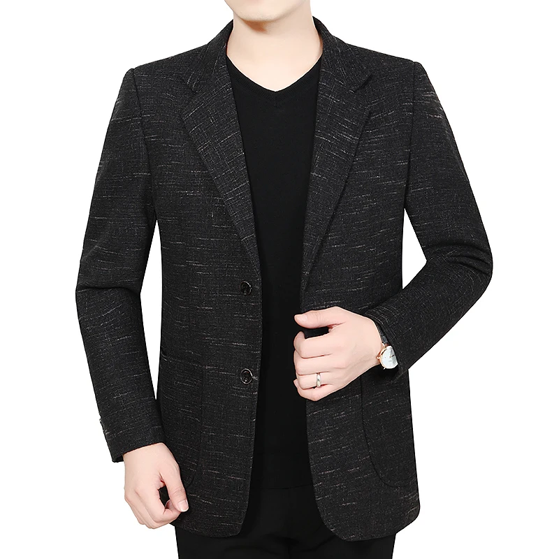 Осень зима Мужской приталенный Блейзер темно красный черный синий с зубчатым