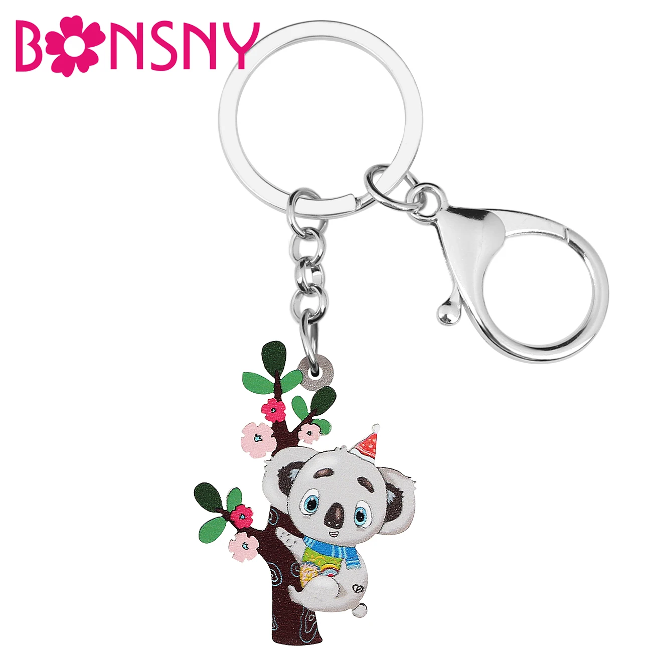 Bonsny акриловые милые Мультяшные австралийские брелоки с деревом коала кольцо