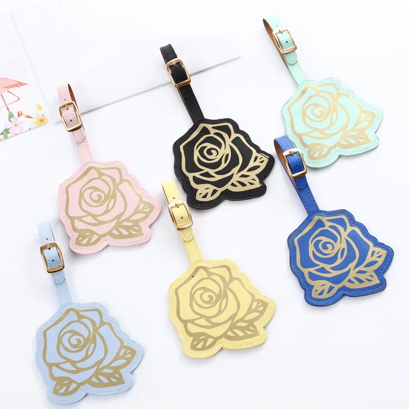 

Flower Style Floral Luggage Tag Fashion Leather Baggage Boarding Tag Name ID Card Holder Portable Labels Travel Accessories