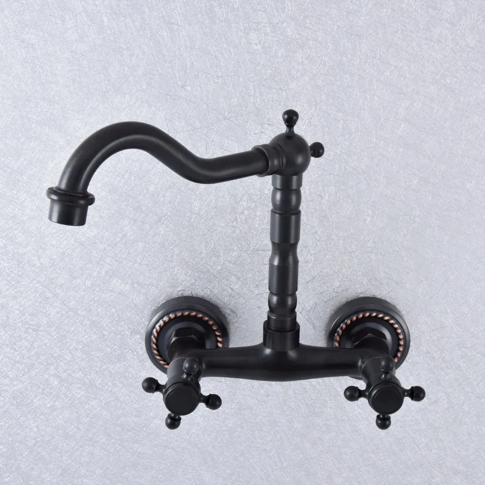 Смеситель для раковины asf738 черный бронзовый латунный настенный с двумя