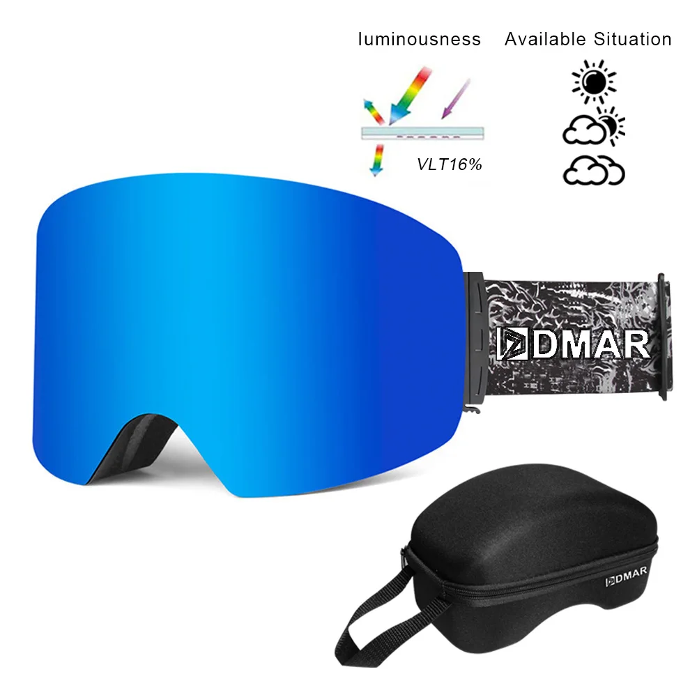 Blue with box Лыжные очки UV400 плюс двухслойные противотуманные защитные согревающие большие линзы очки для мужчин и женщин сноуборд очки для катания на коньках - Цвет: Blue with box