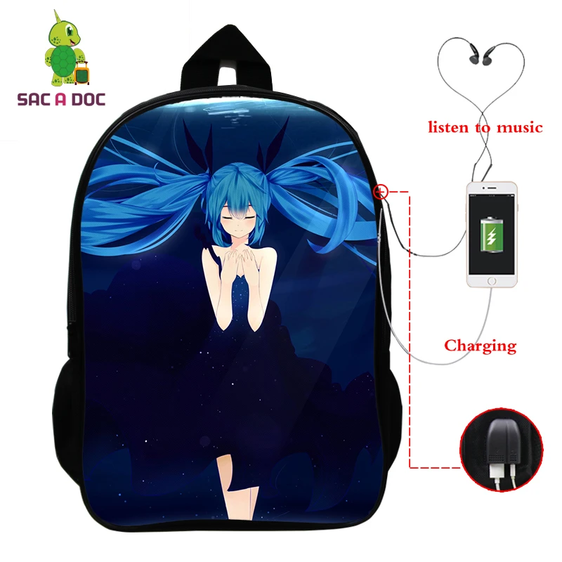 6 Многофункциональный рюкзак VOCALOID Hatsune Miku, зарядка через usb, разъем для наушников, для ноутбука, для подростков, мальчиков, девочек, школьные рюкзаки для косплея - Цвет: 6