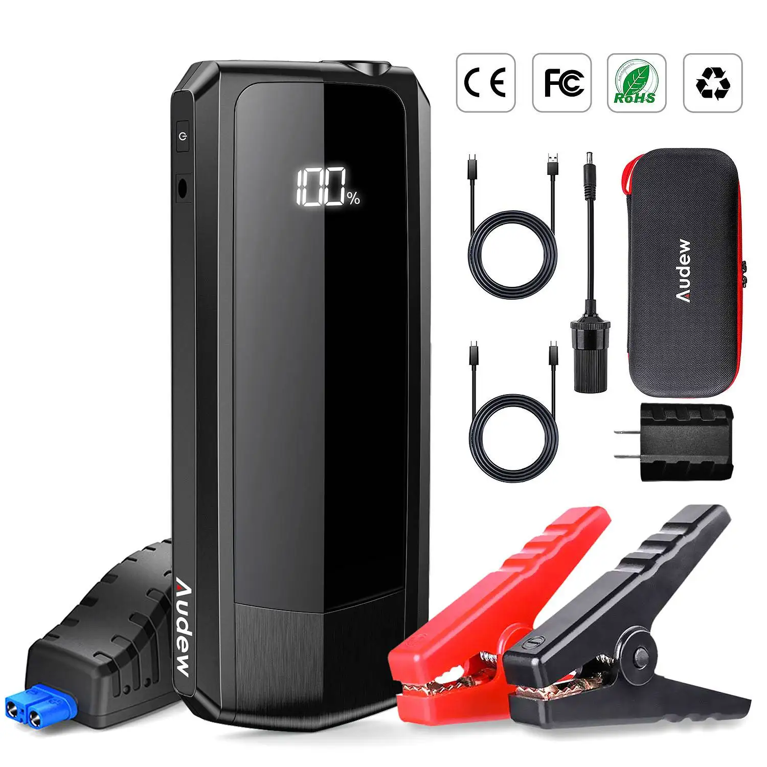 

2000A 20000mAh Car Jump Starter for All Gas Engines or Up To 8.5L Diesel with LCD Power Display Portable Charger Starting Device