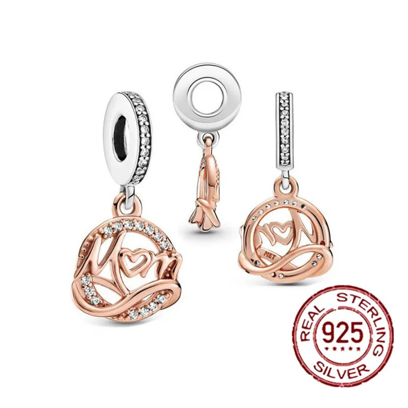 

Mum Gift 925 Sterling Silver Two-tone Mom Mum Dangle Charm Pendant fit Pandora Bracelet Necklace Silver 925 jewelry Making Gift