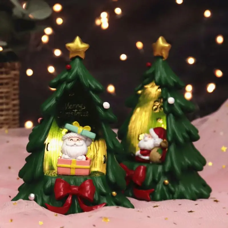 3D Miniature Xmas Mini Resin Christmas Tree Desktop Figurines Small Model Miniatures Luminous Decoration | Дом и сад