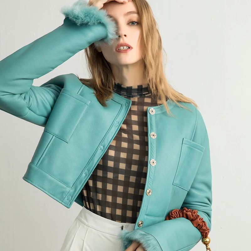 

FURSARCAR Genuine Leather Fur Coat Jacket Women's Coat High Quality Autumn Winter Thick Warm Long Sleeve Slim Short Outerwear