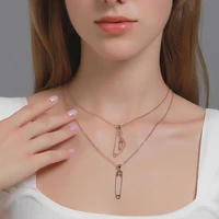 double necklace for women trend hollow gold colour pin pendant thin clavicle chain necklace kpop fashion party jewelry 2020 new