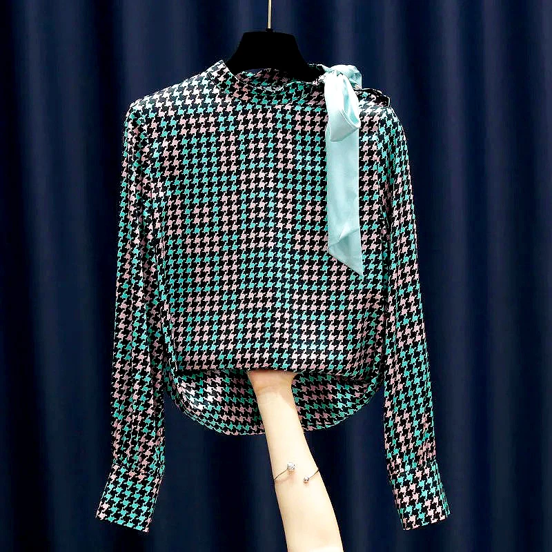 

High Quality Spring Summer Women Blouse And Shirt Elegance Chic Stand Collar Long Sleeve Blouses Women Tops Clothes Shirt LS023