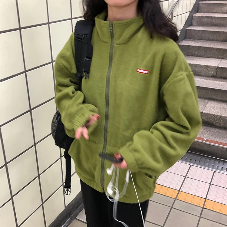 

New 2020 Korean Women Autumn Letter Hooded Coats Warm Zipper 2colors Winter Jacket Tops Female Turtleneck Students Coat Fashion