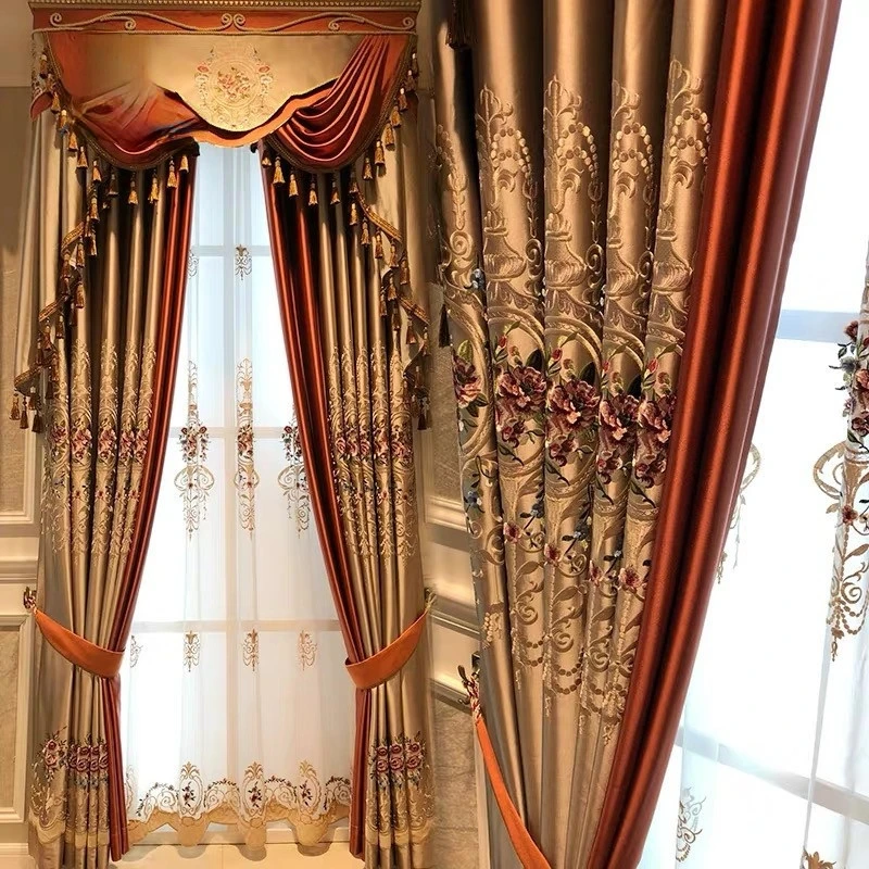 

Luxury Atmosphere Silk Embroidery Shading Curtains for Living Dining Room Bedroom Light Luxury New Chinese Style European