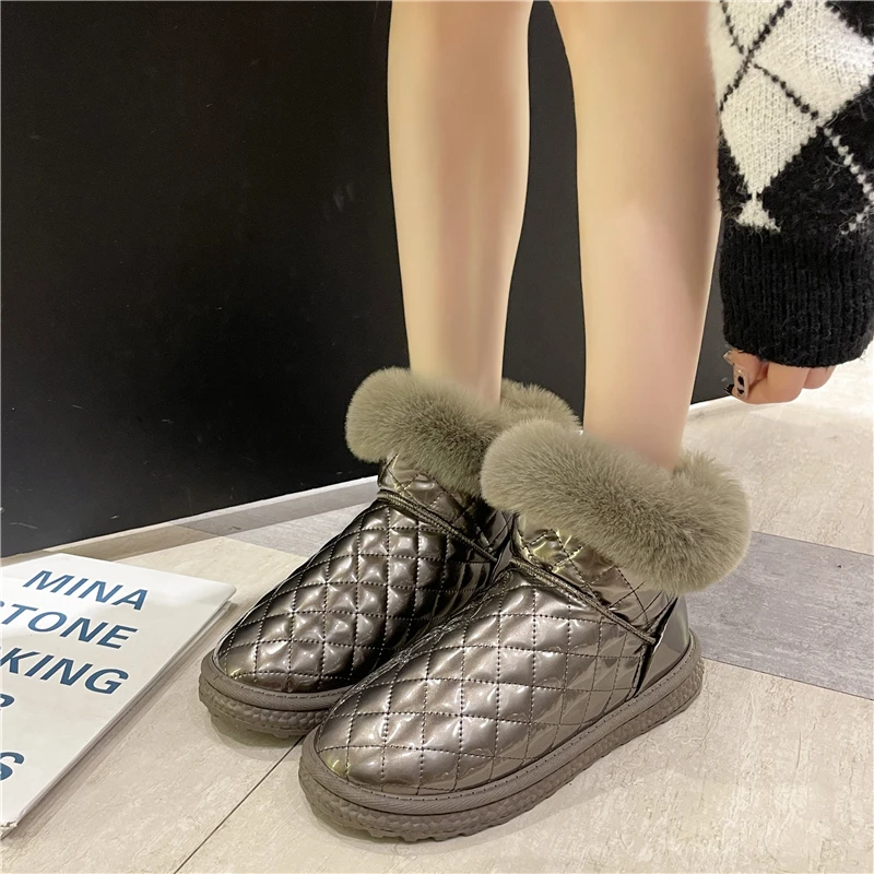 SUNNYS Snow Boots Winter Warm Plush Boots Women Waterproof Slip-on Women Shoes Flat Casual Winter Shoes Ankle Boots for Women