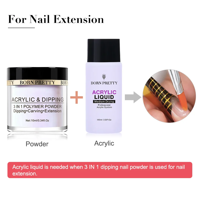 BORN PRETTY 3 в 1 полимерный порошок акриловый окунающий для ногтей украшения